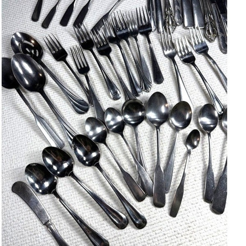 49 Piece Mixed Lot Stainless Steel Silverware Flatwear Oneida Deluxe Libby, Etc